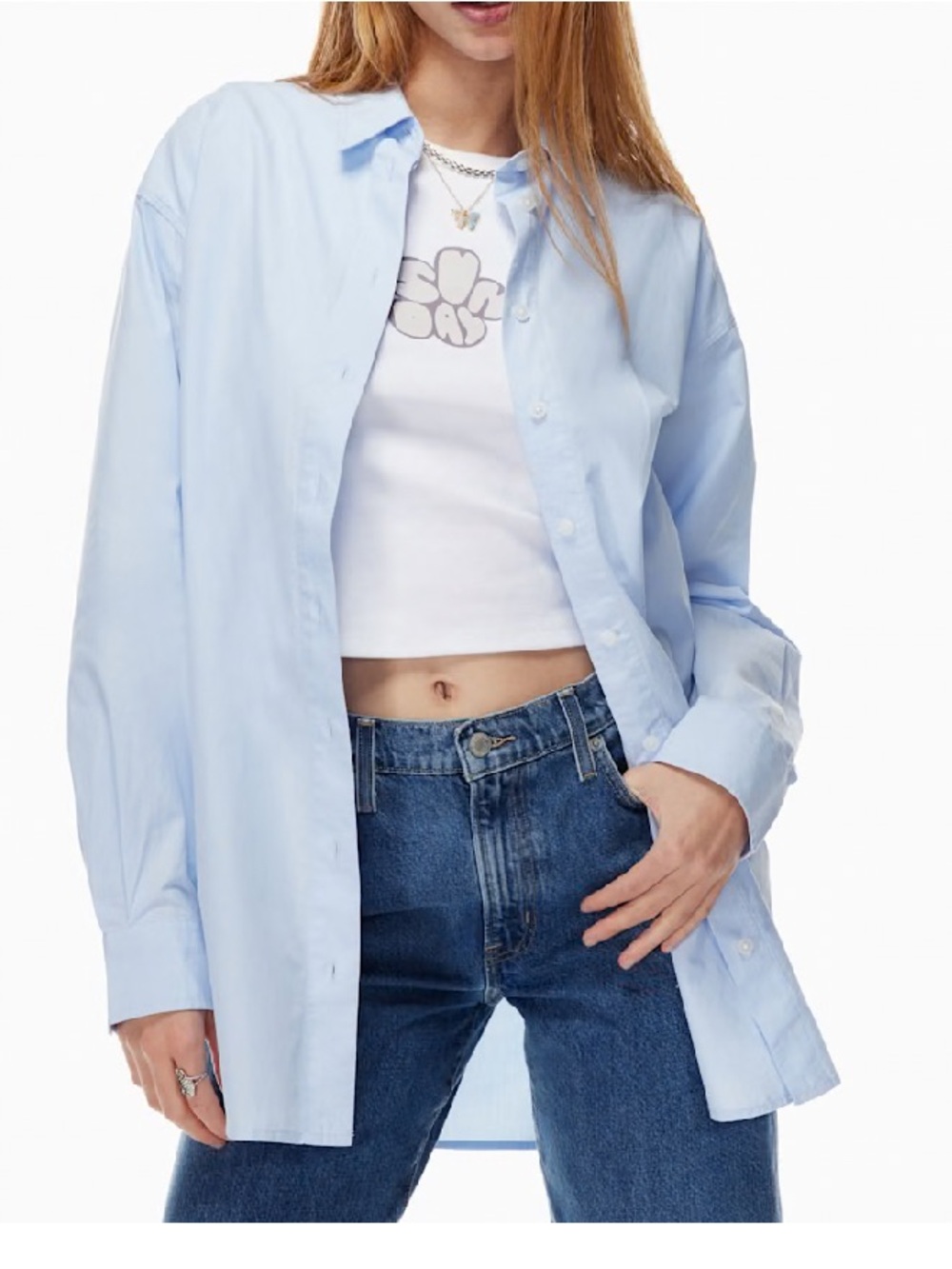 NWT Aritzia Sunday Best Light Blue Future Shirt Button Up Size Large Cotton Chic